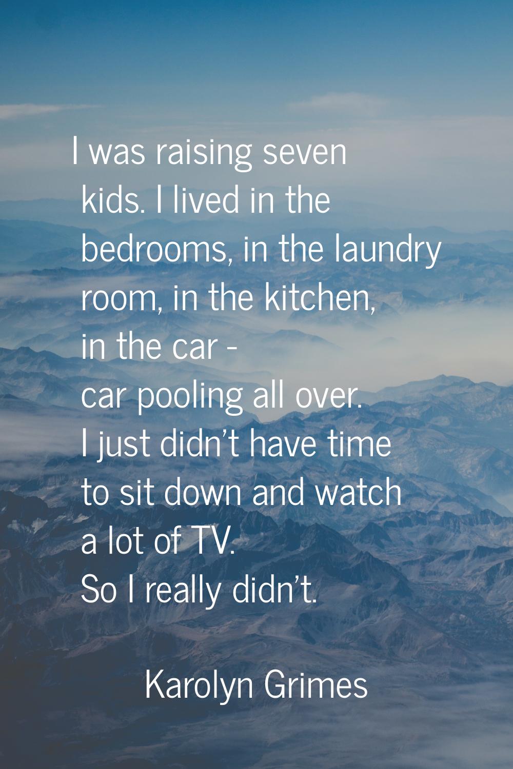 I was raising seven kids. I lived in the bedrooms, in the laundry room, in the kitchen, in the car 