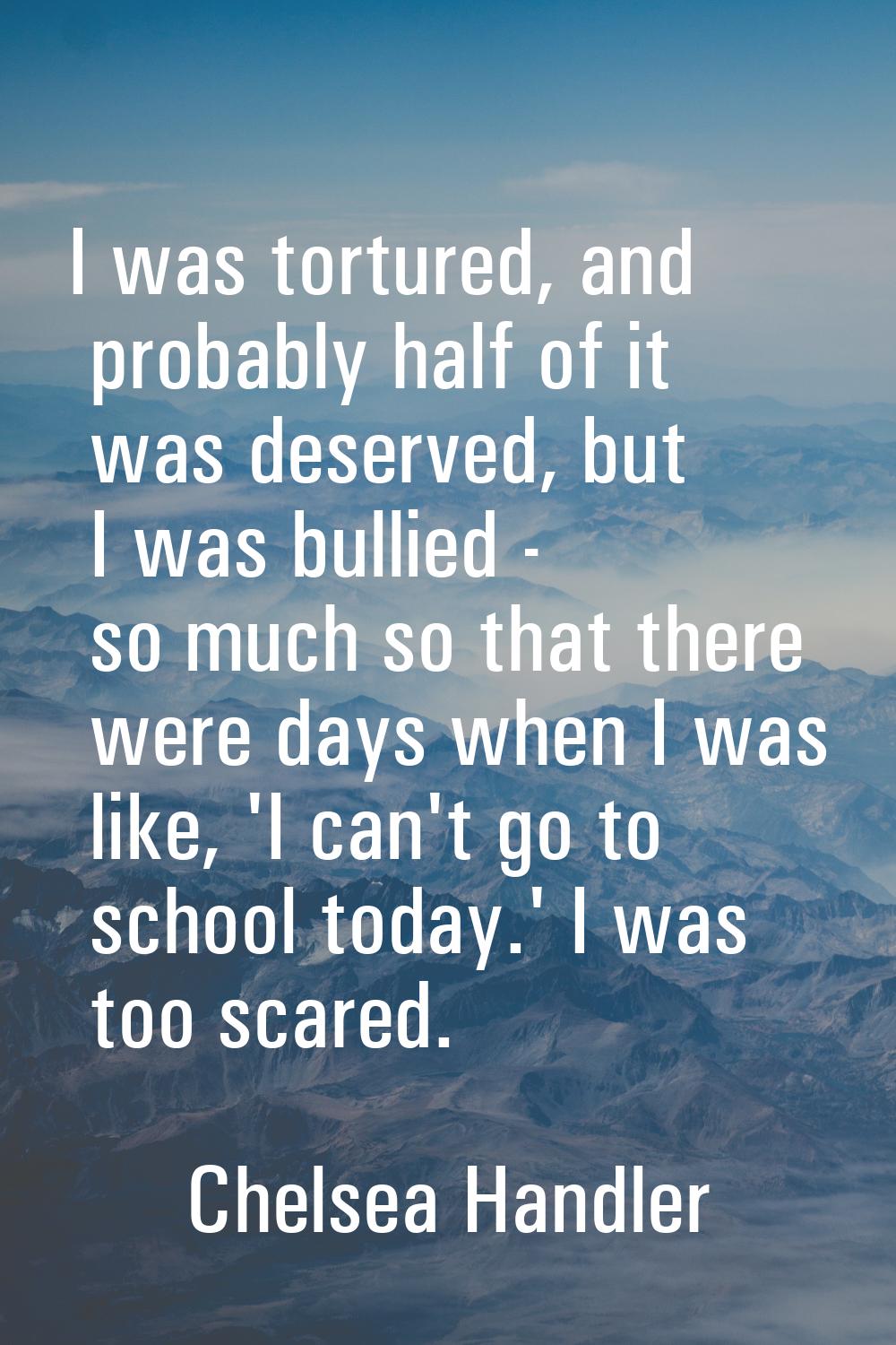 I was tortured, and probably half of it was deserved, but I was bullied - so much so that there wer
