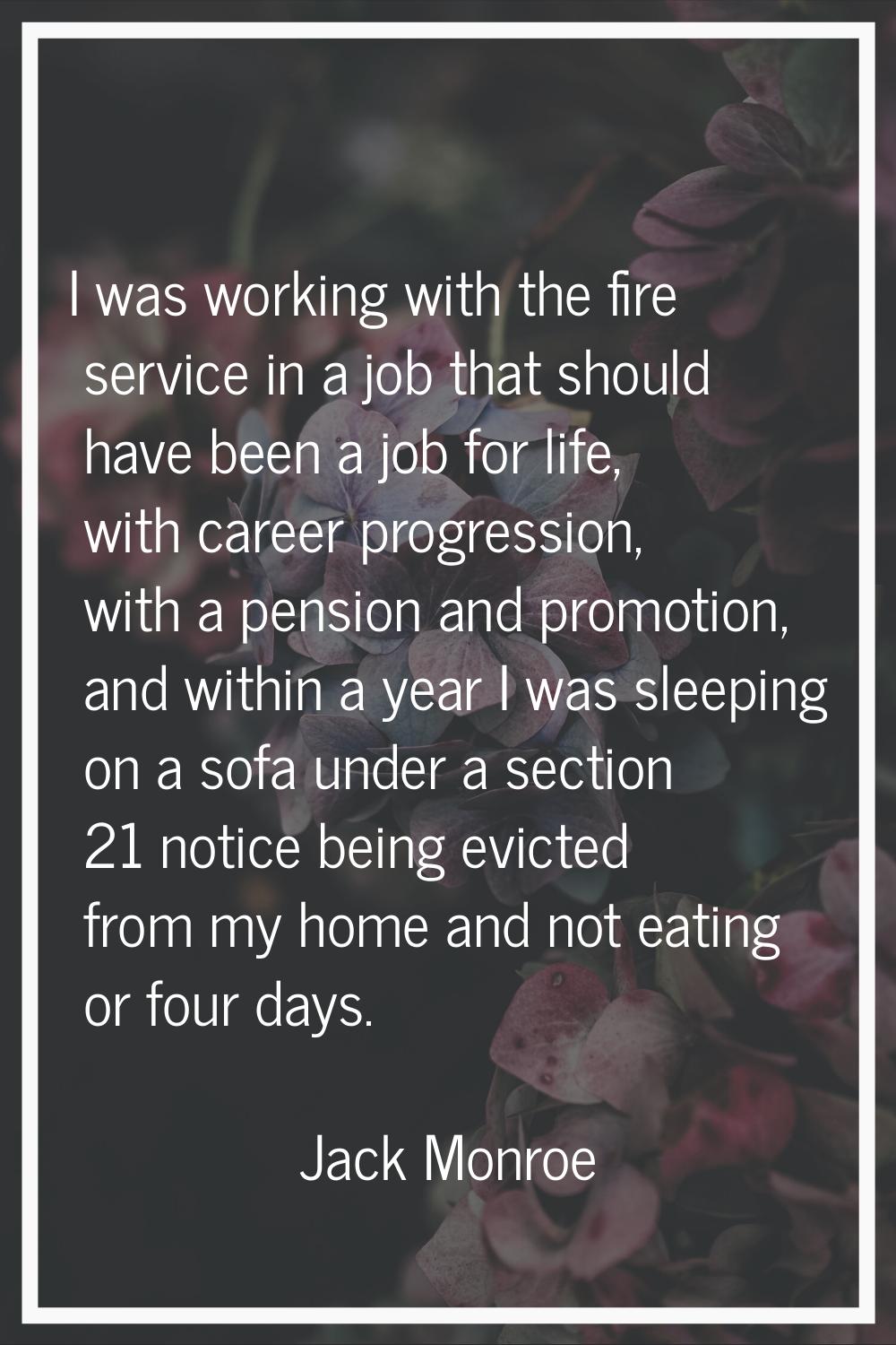 I was working with the fire service in a job that should have been a job for life, with career prog