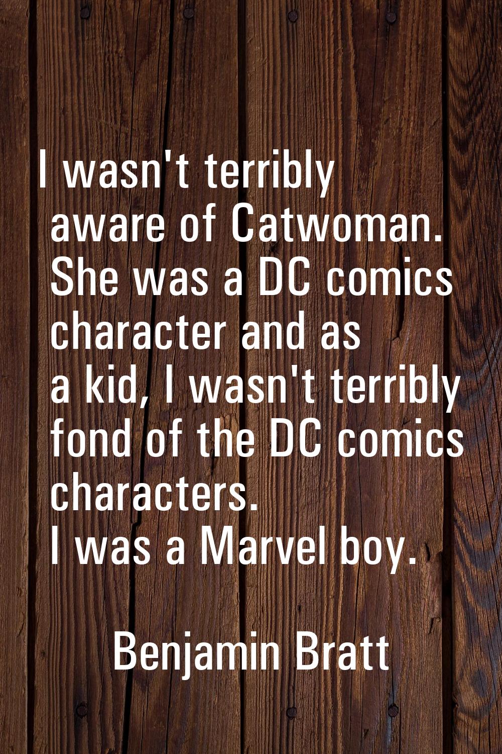 I wasn't terribly aware of Catwoman. She was a DC comics character and as a kid, I wasn't terribly 
