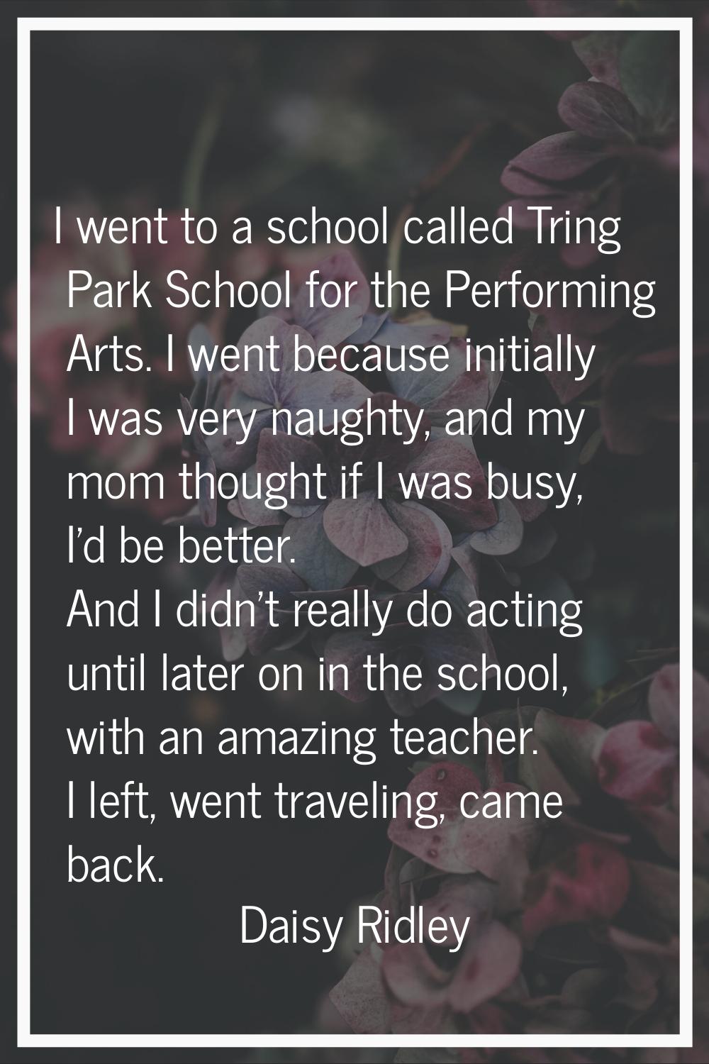 I went to a school called Tring Park School for the Performing Arts. I went because initially I was
