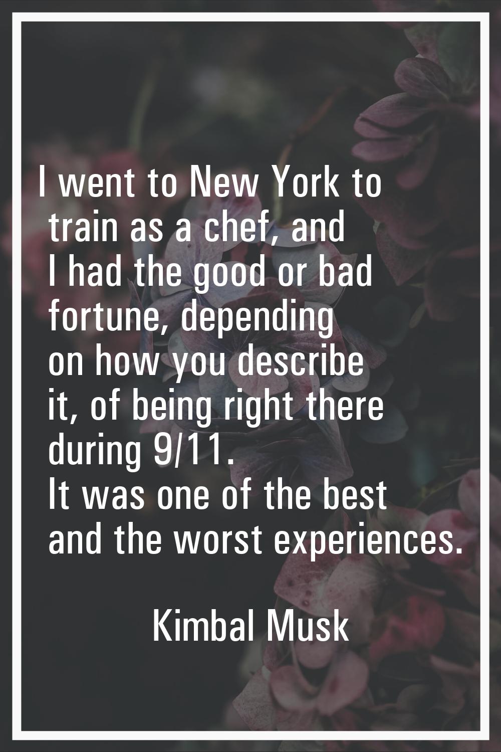 I went to New York to train as a chef, and I had the good or bad fortune, depending on how you desc