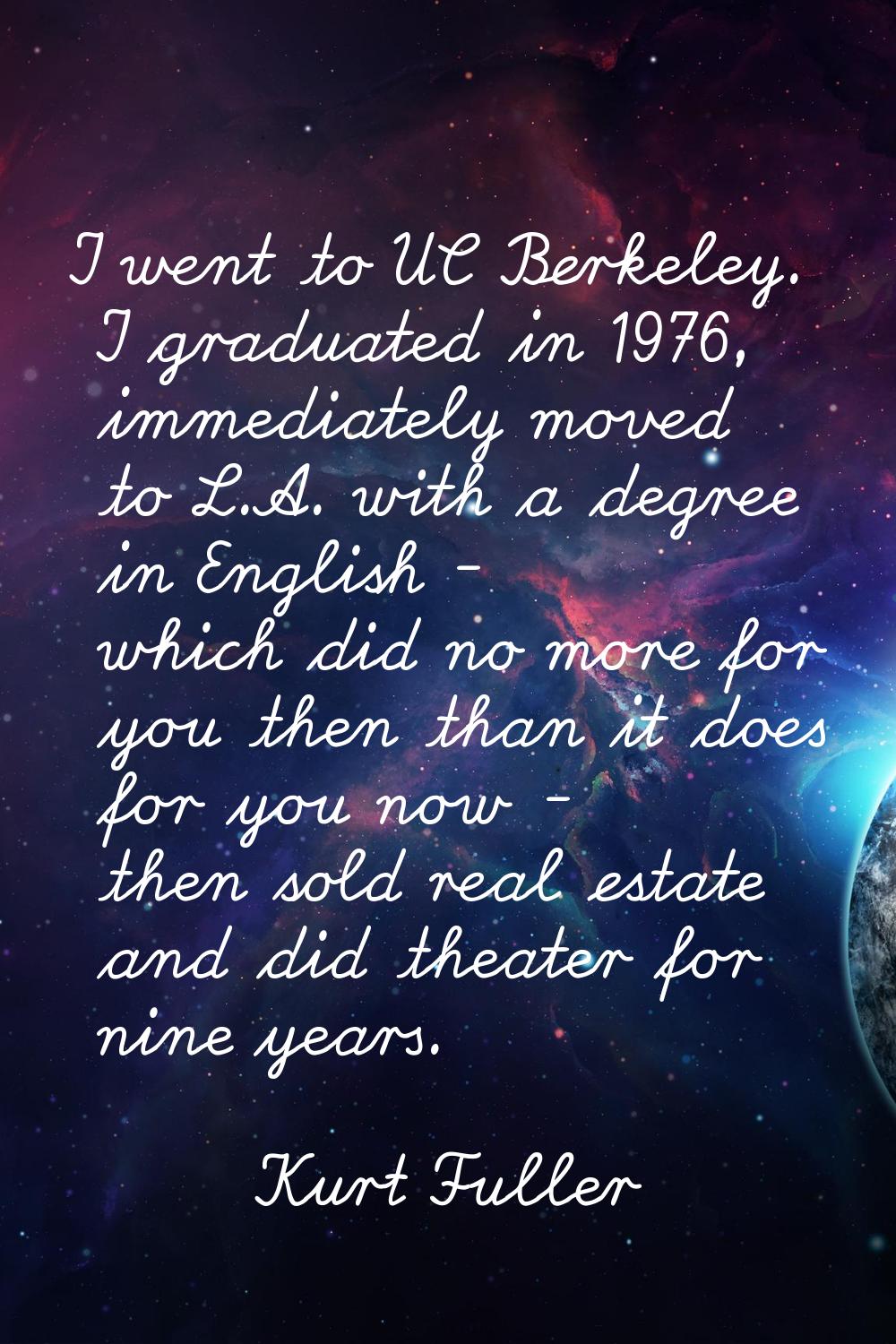 I went to UC Berkeley. I graduated in 1976, immediately moved to L.A. with a degree in English - wh