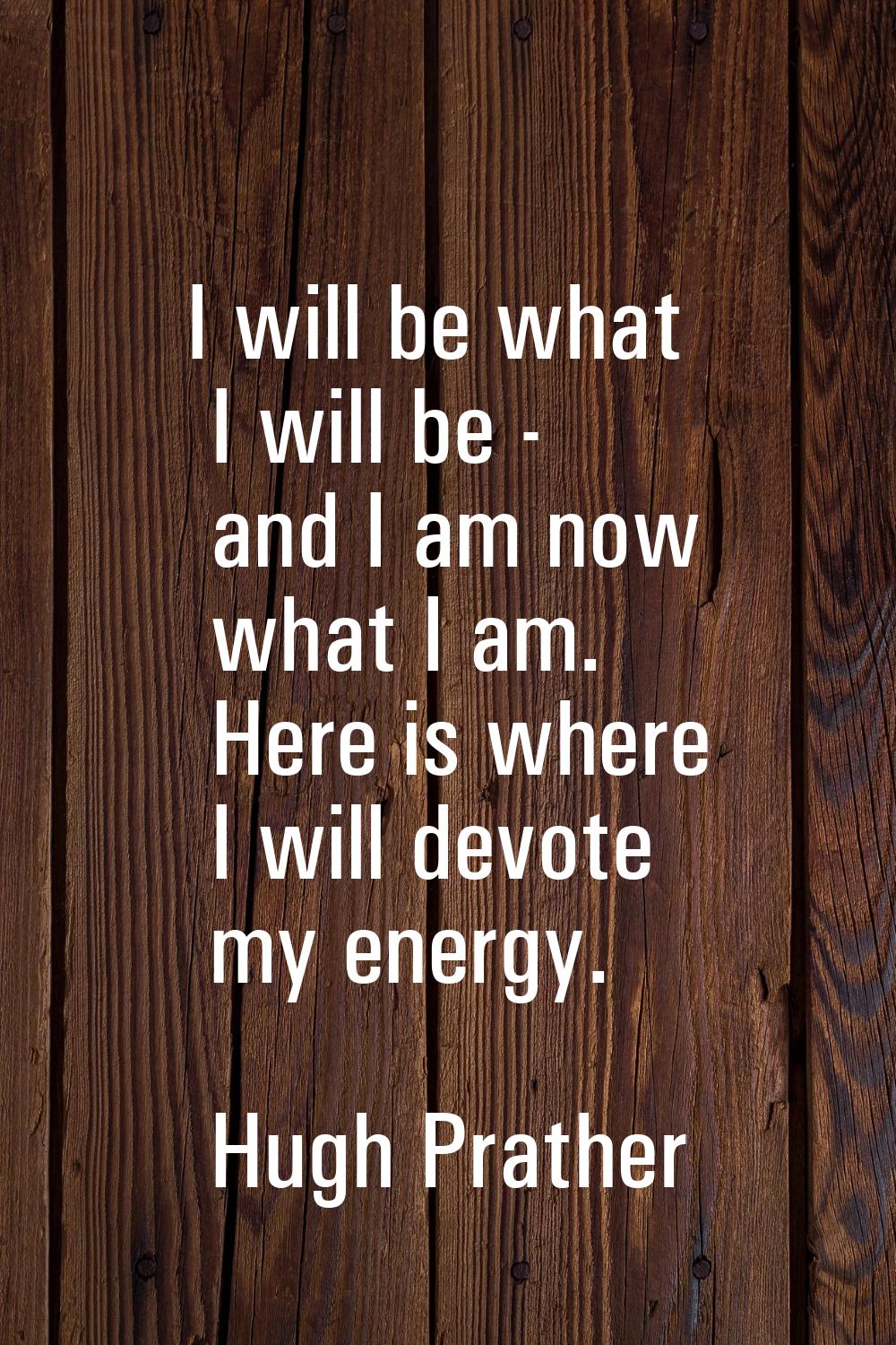 I will be what I will be - and I am now what I am. Here is where I will devote my energy.