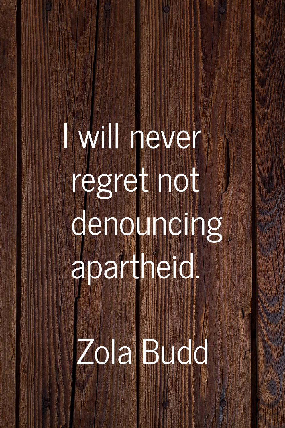 I will never regret not denouncing apartheid.