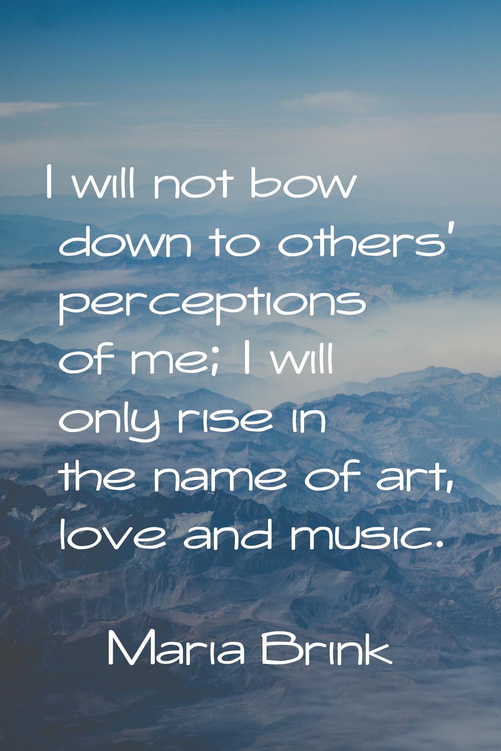 I will not bow down to others' perceptions of me; I will only rise in the name of art, love and mus