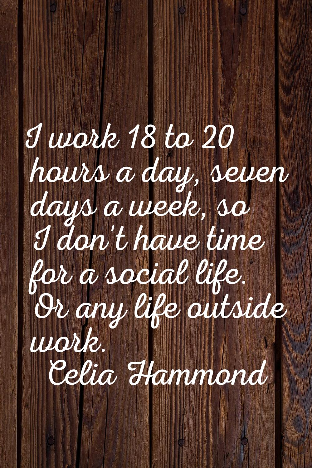 I work 18 to 20 hours a day, seven days a week, so I don't have time for a social life. Or any life