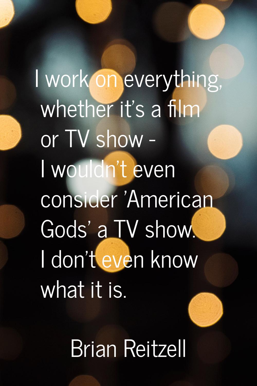I work on everything, whether it's a film or TV show - I wouldn't even consider 'American Gods' a T