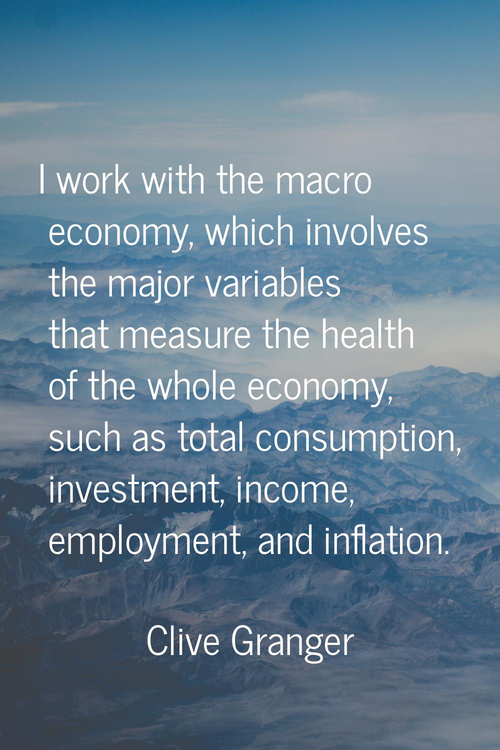 I work with the macro economy, which involves the major variables that measure the health of the wh