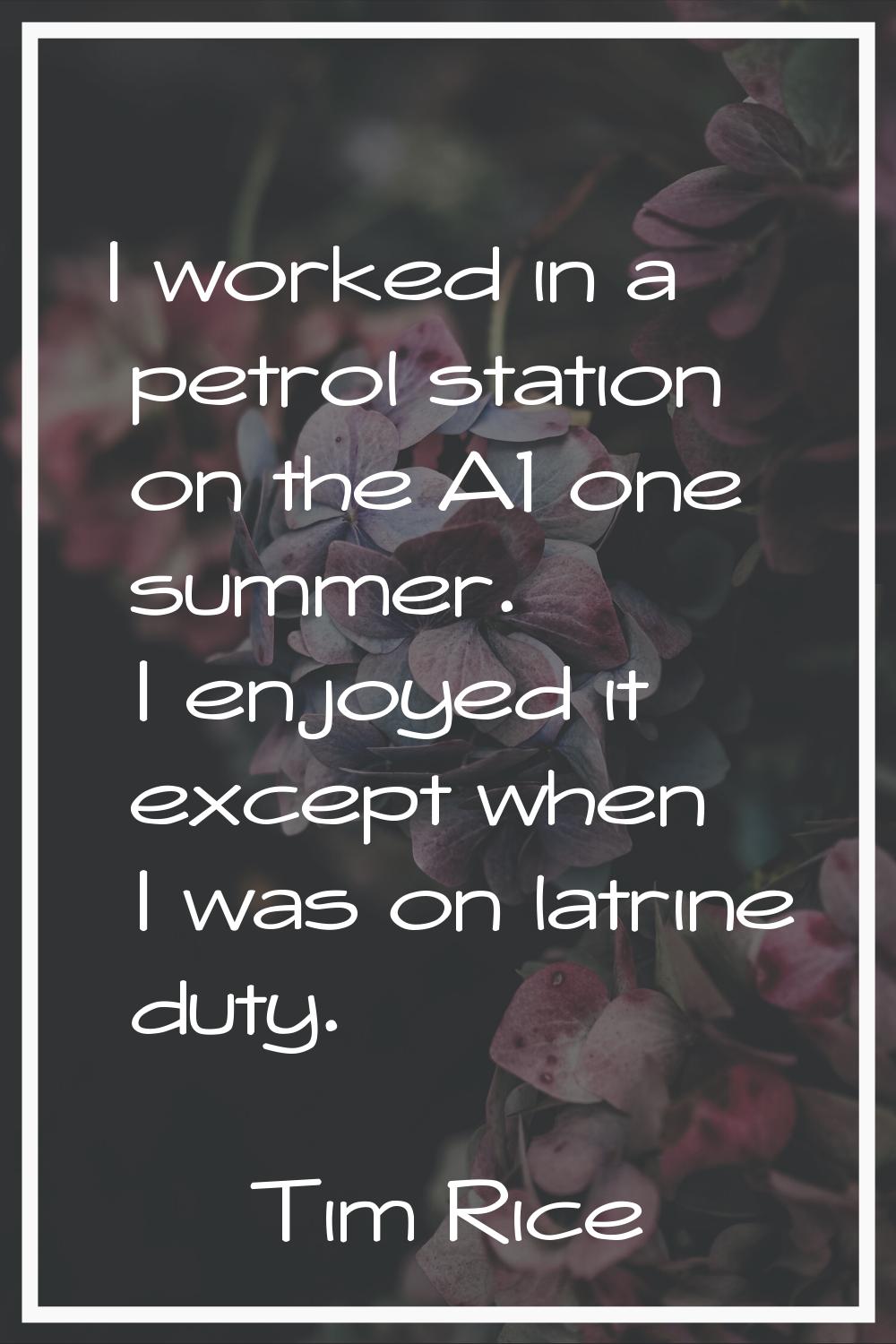 I worked in a petrol station on the A1 one summer. I enjoyed it except when I was on latrine duty.