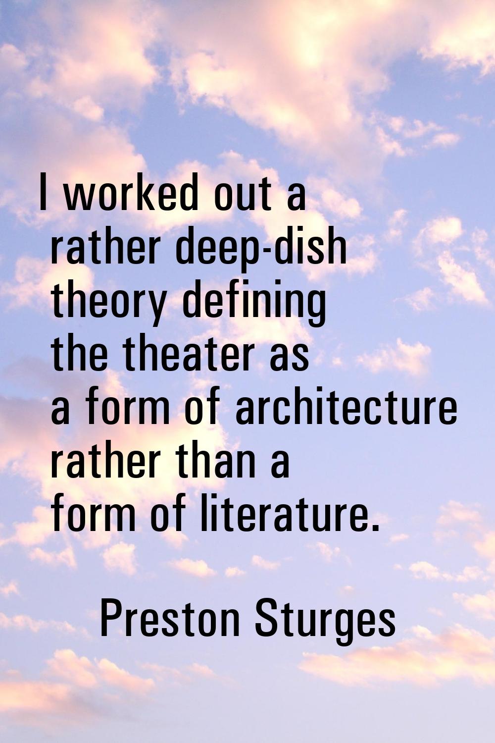 I worked out a rather deep-dish theory defining the theater as a form of architecture rather than a