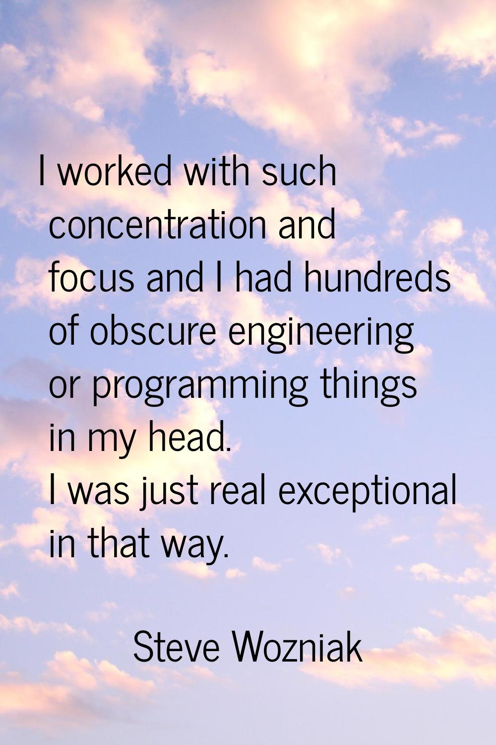 I worked with such concentration and focus and I had hundreds of obscure engineering or programming
