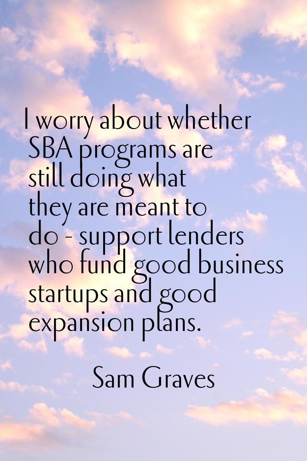 I worry about whether SBA programs are still doing what they are meant to do - support lenders who 