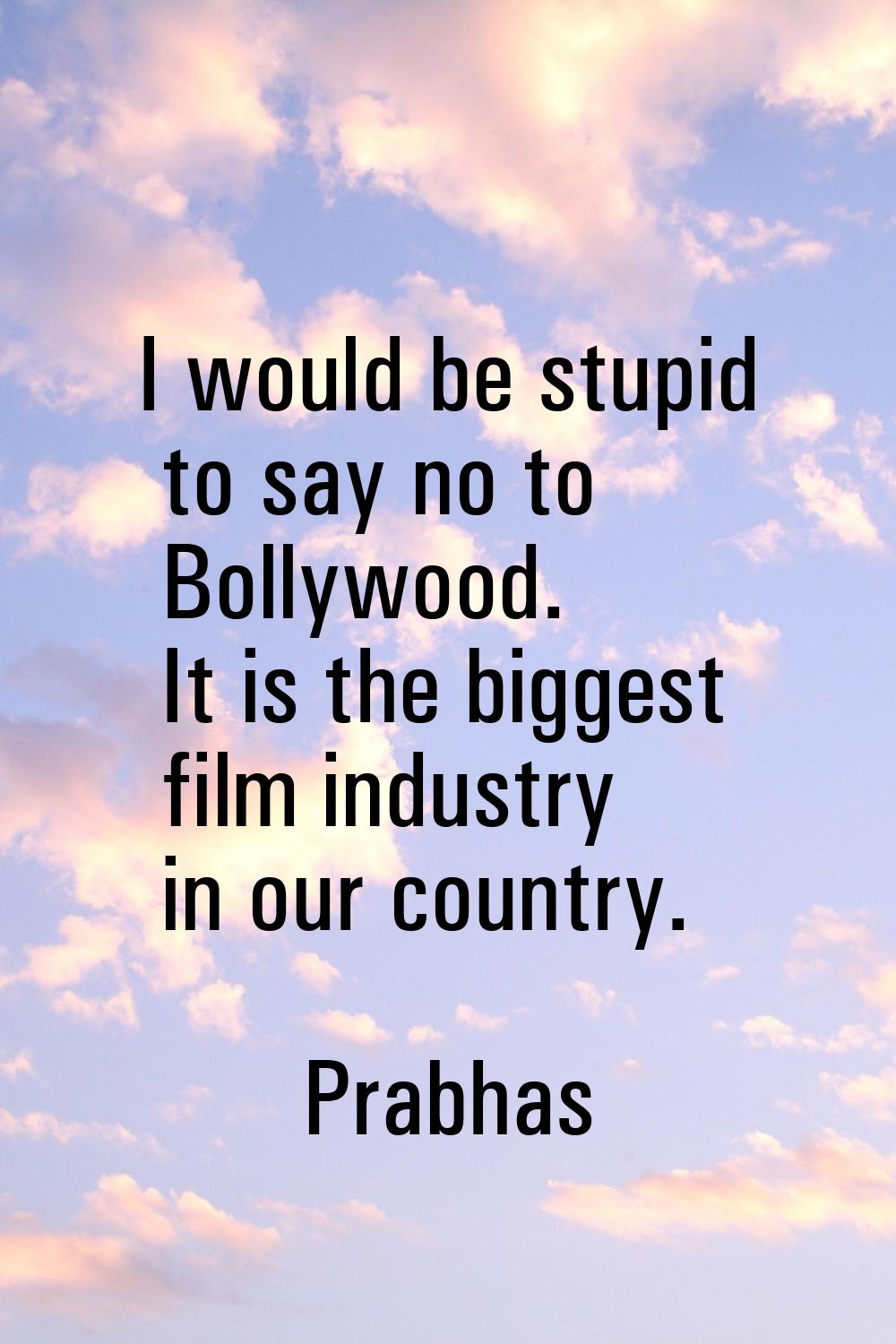 I would be stupid to say no to Bollywood. It is the biggest film industry in our country.