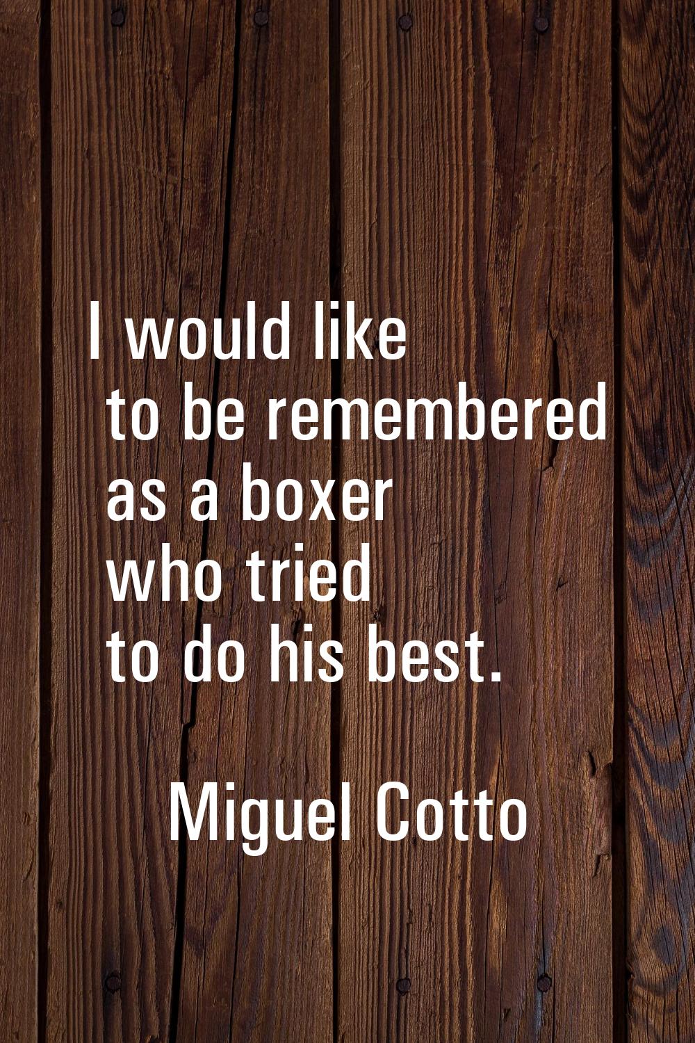 I would like to be remembered as a boxer who tried to do his best.