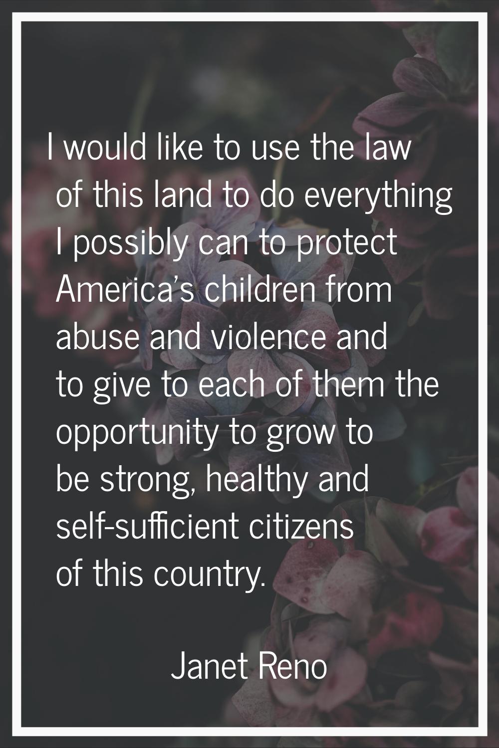 I would like to use the law of this land to do everything I possibly can to protect America's child