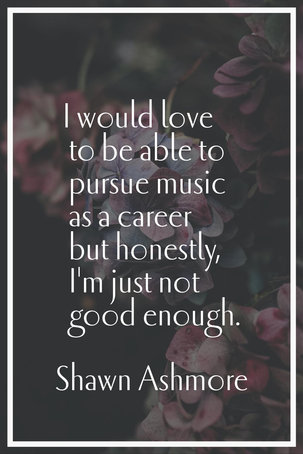 I would love to be able to pursue music as a career but honestly, I'm just not good enough.