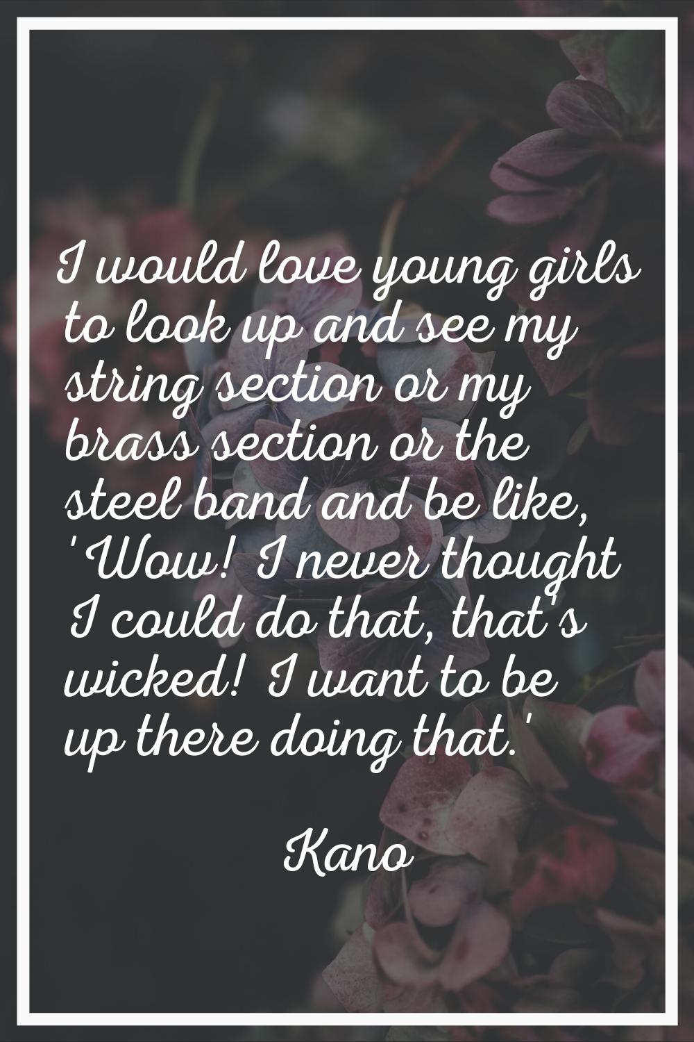I would love young girls to look up and see my string section or my brass section or the steel band