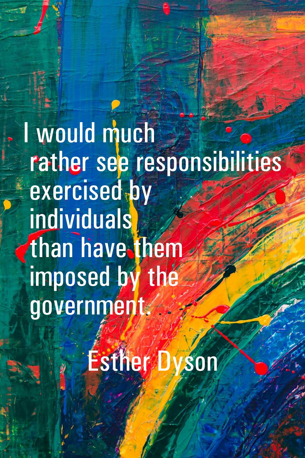 I would much rather see responsibilities exercised by individuals than have them imposed by the gov