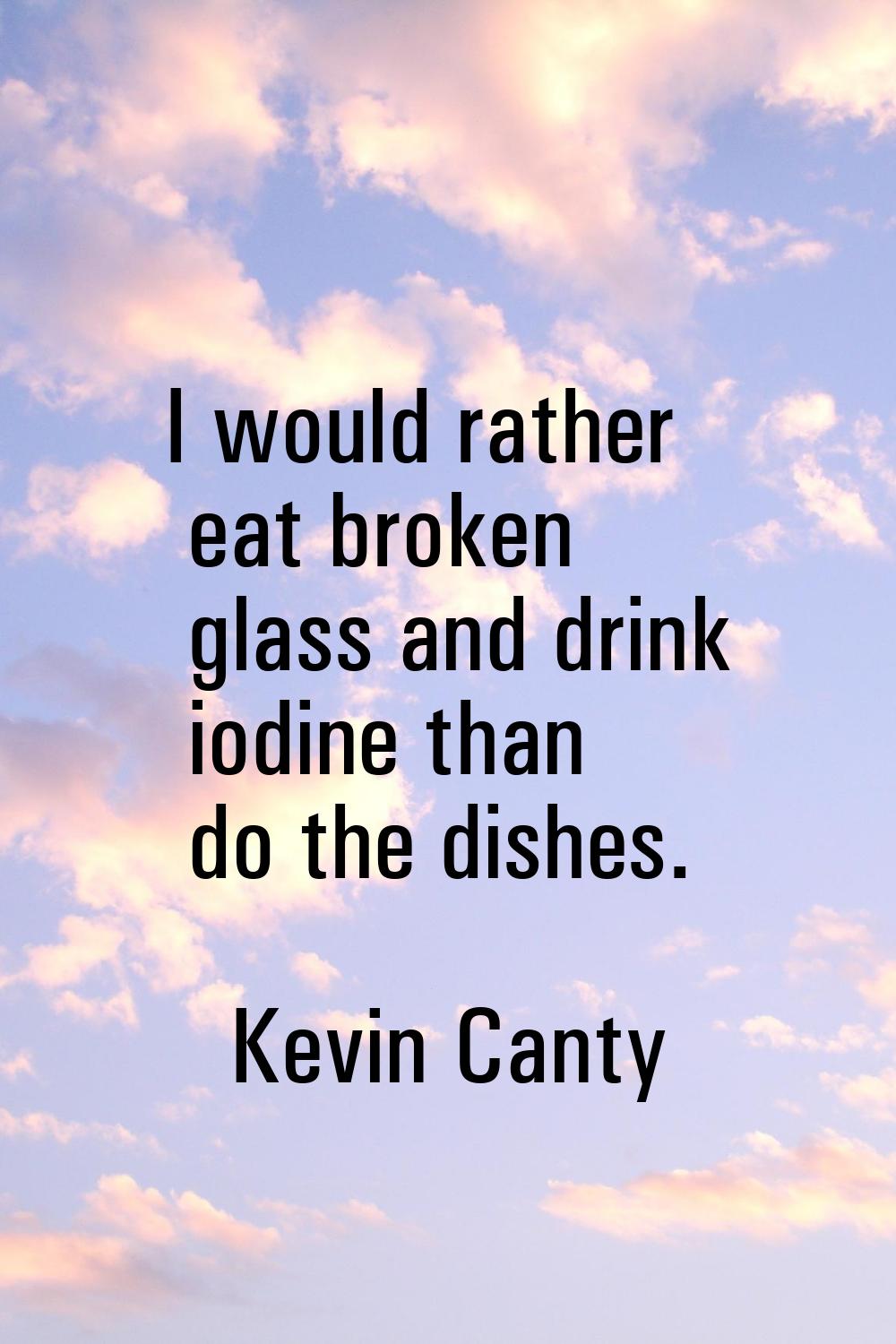 I would rather eat broken glass and drink iodine than do the dishes.