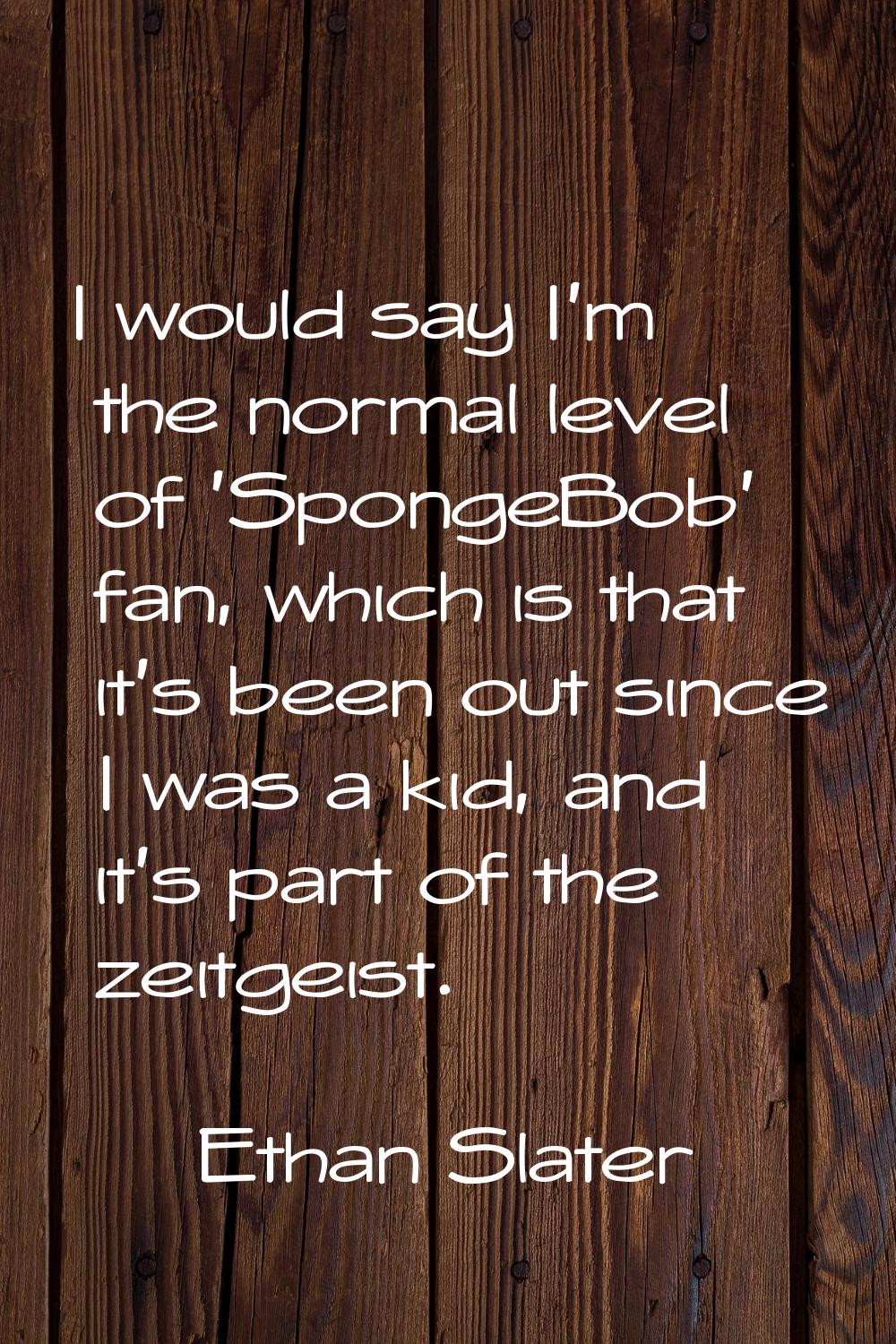 I would say I'm the normal level of 'SpongeBob' fan, which is that it's been out since I was a kid,
