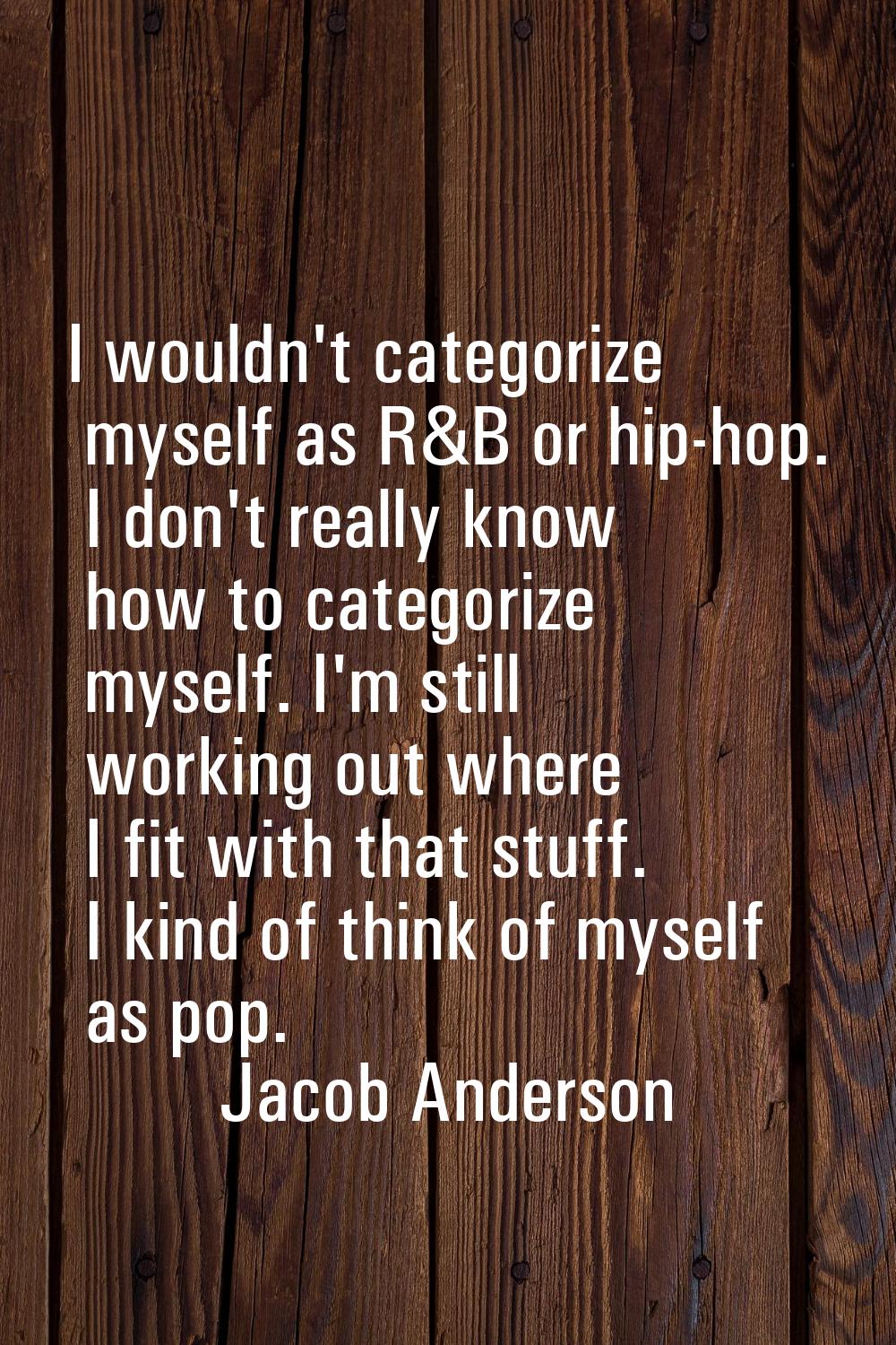 I wouldn't categorize myself as R&B or hip-hop. I don't really know how to categorize myself. I'm s