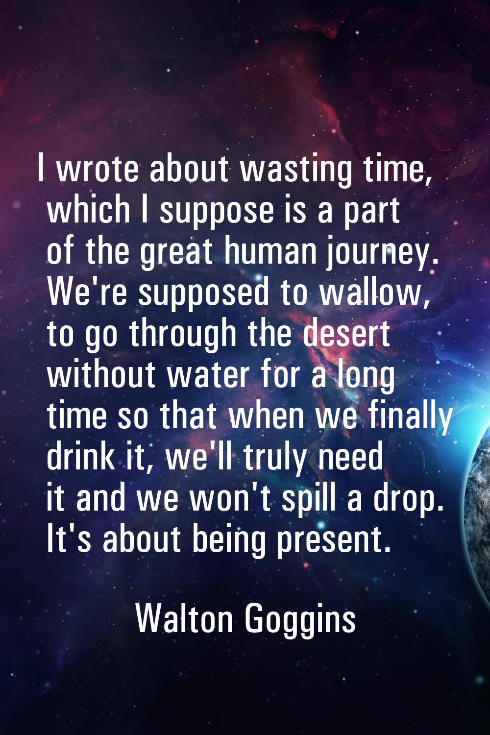 I wrote about wasting time, which I suppose is a part of the great human journey. We're supposed to