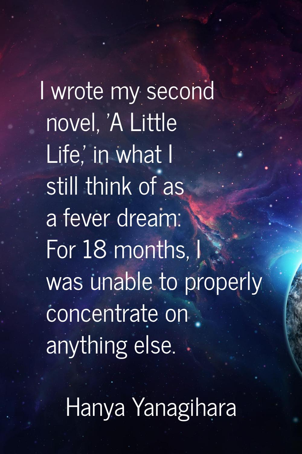I wrote my second novel, 'A Little Life,' in what I still think of as a fever dream: For 18 months,