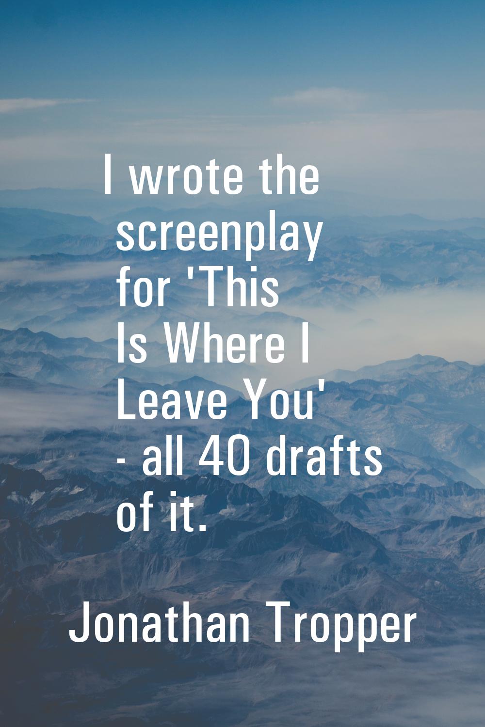 I wrote the screenplay for 'This Is Where I Leave You' - all 40 drafts of it.