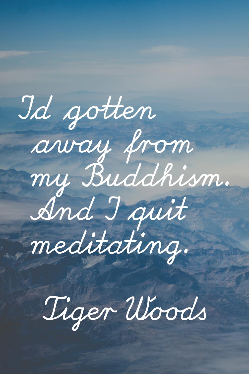 I'd gotten away from my Buddhism. And I quit meditating.