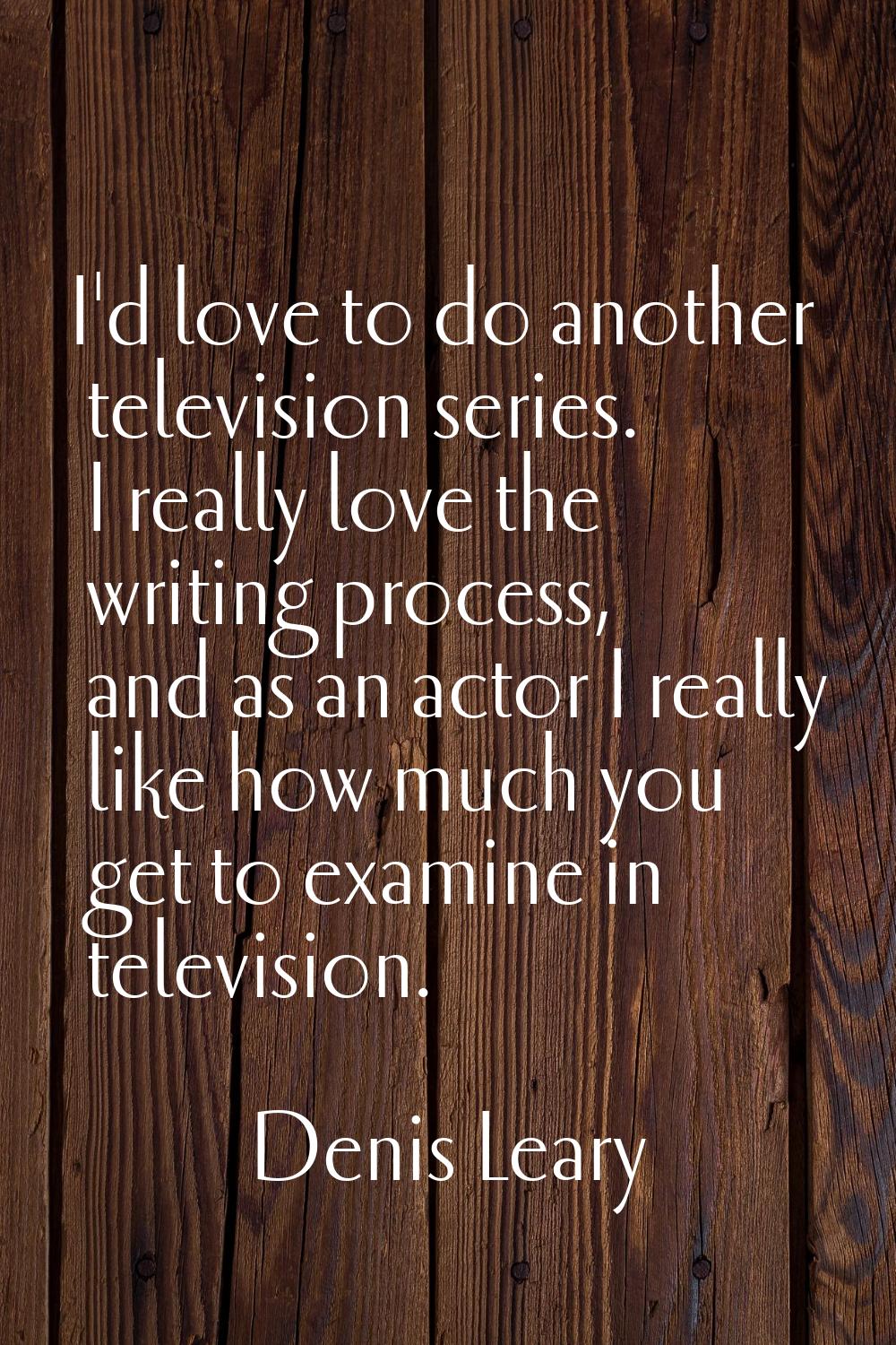 I'd love to do another television series. I really love the writing process, and as an actor I real