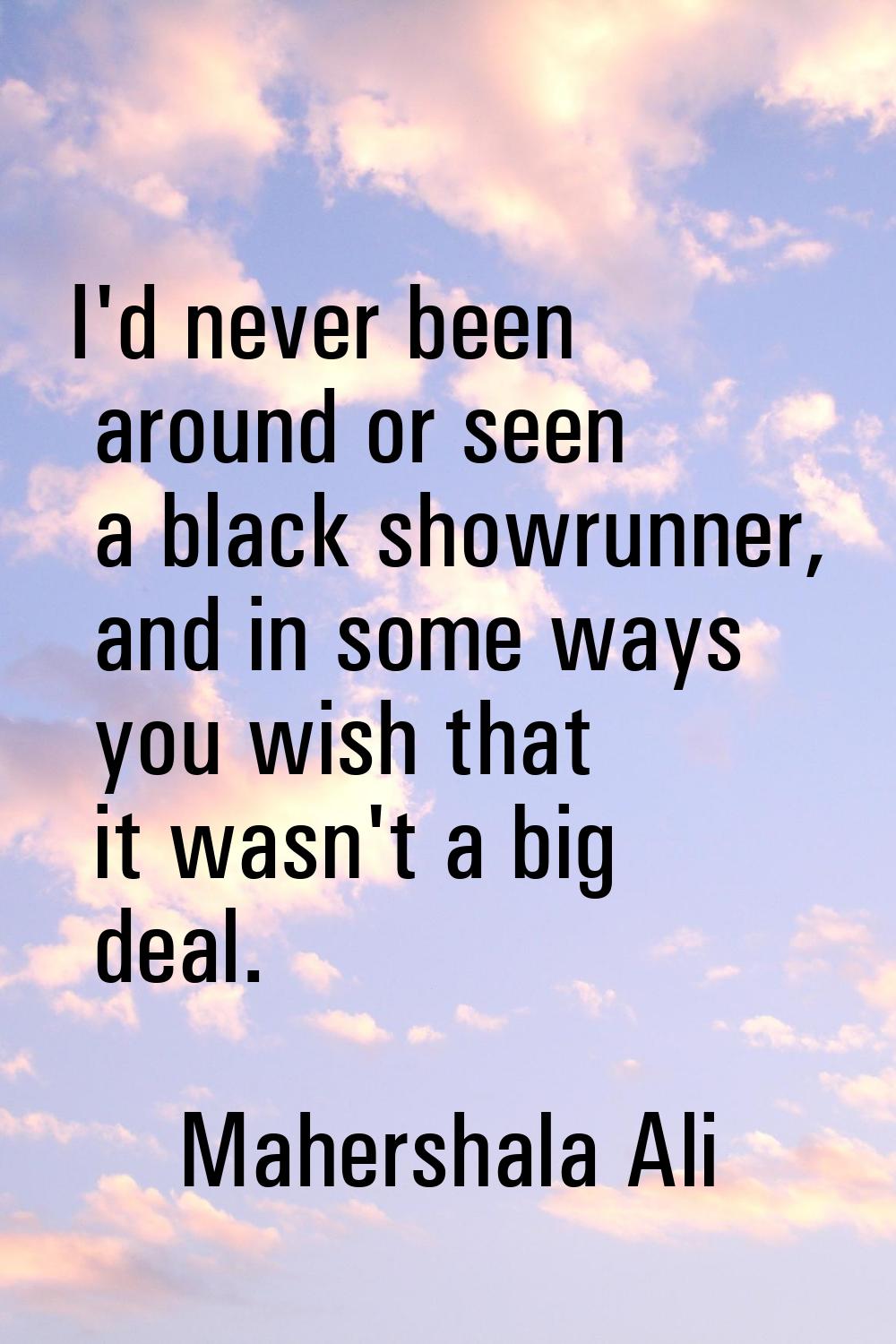 I'd never been around or seen a black showrunner, and in some ways you wish that it wasn't a big de