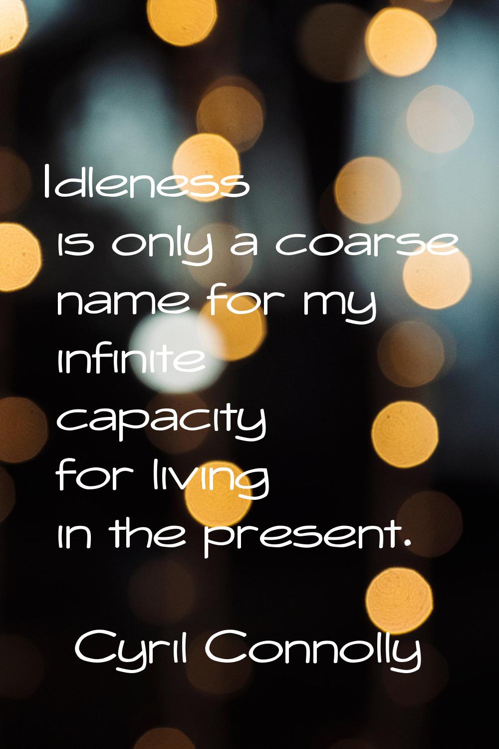 Idleness is only a coarse name for my infinite capacity for living in the present.