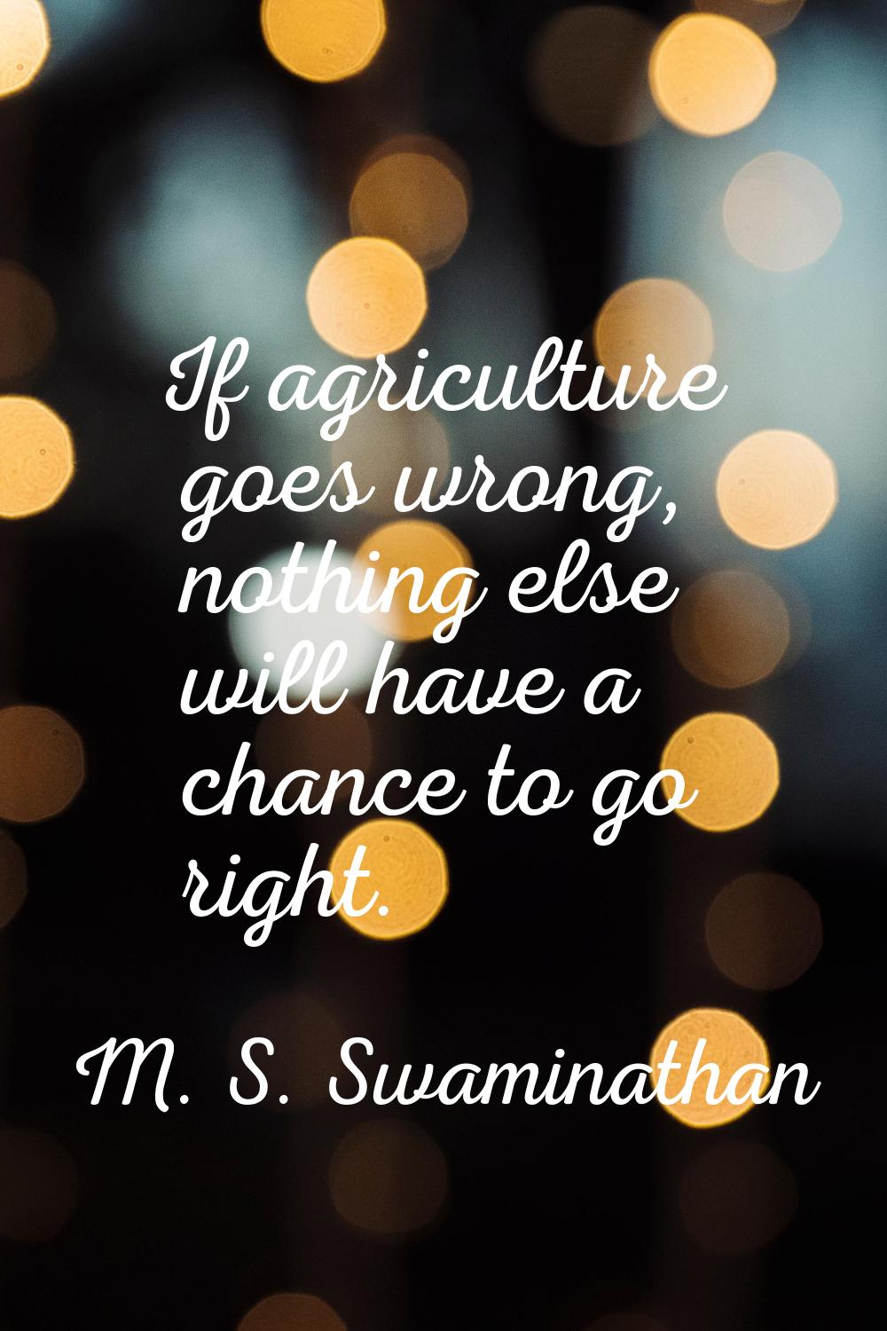 If agriculture goes wrong, nothing else will have a chance to go right.