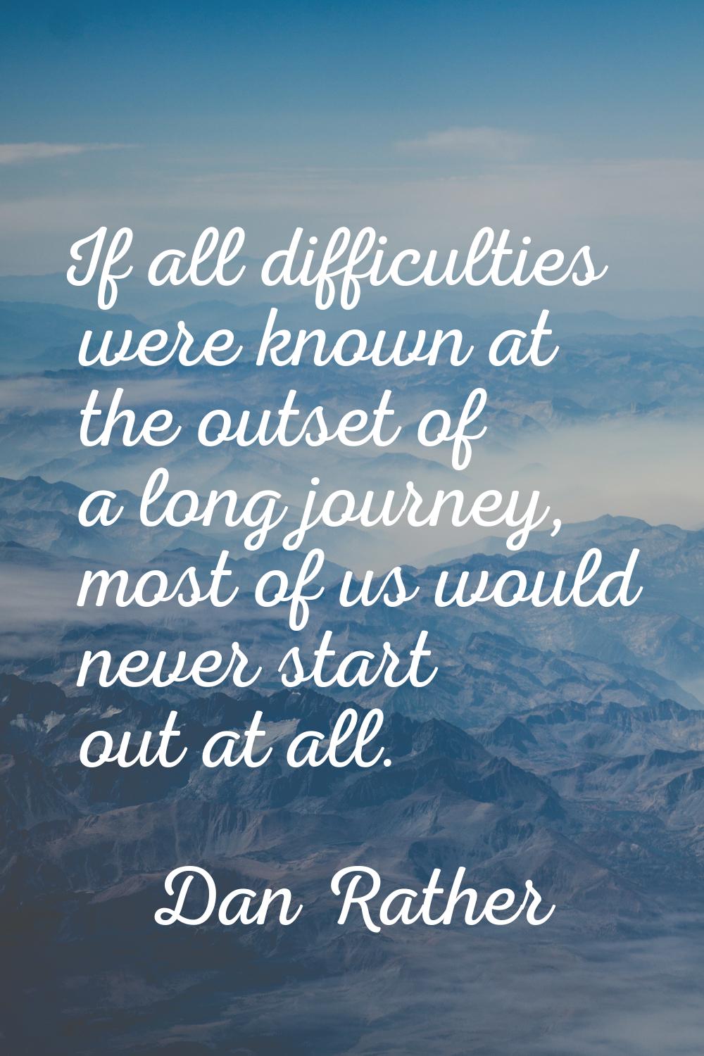 If all difficulties were known at the outset of a long journey, most of us would never start out at