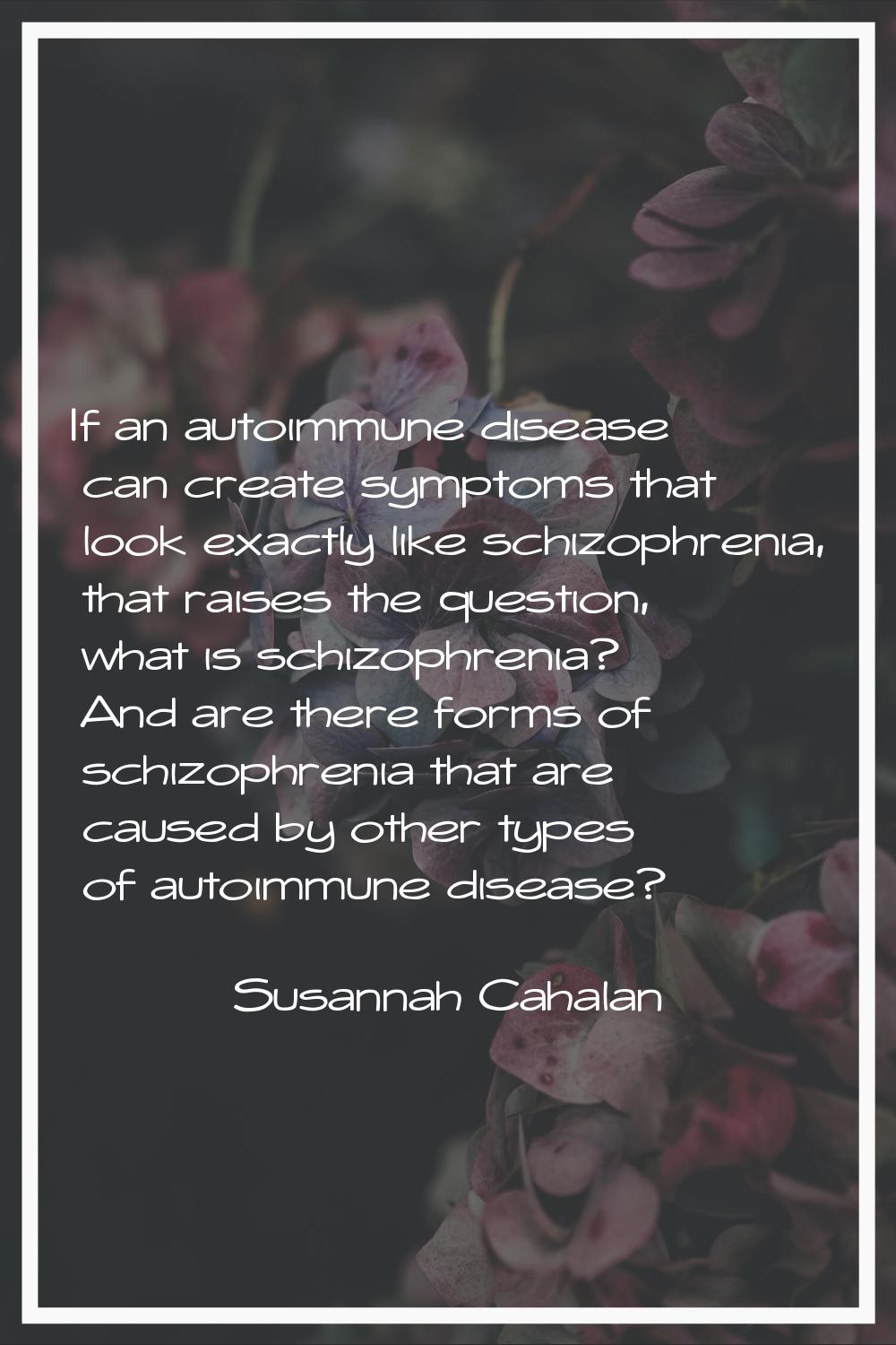 If an autoimmune disease can create symptoms that look exactly like schizophrenia, that raises the 