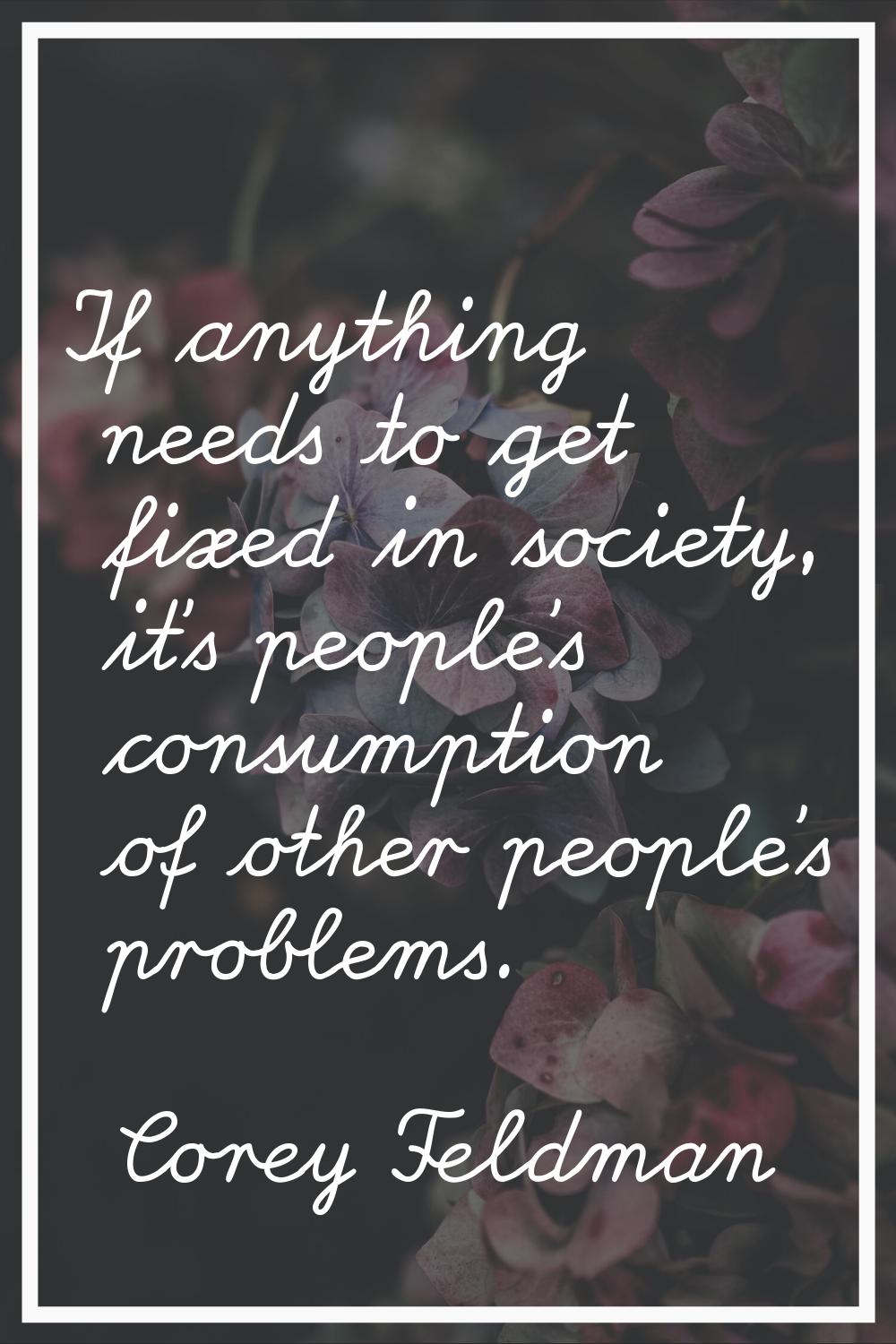 If anything needs to get fixed in society, it's people's consumption of other people's problems.