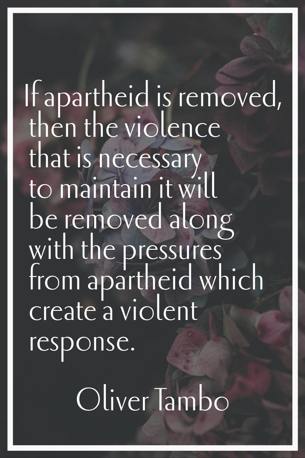 If apartheid is removed, then the violence that is necessary to maintain it will be removed along w