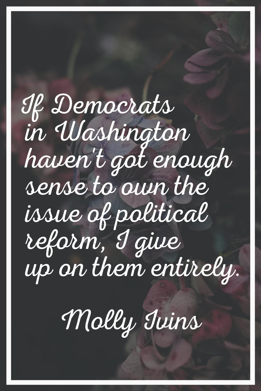 If Democrats in Washington haven't got enough sense to own the issue of political reform, I give up