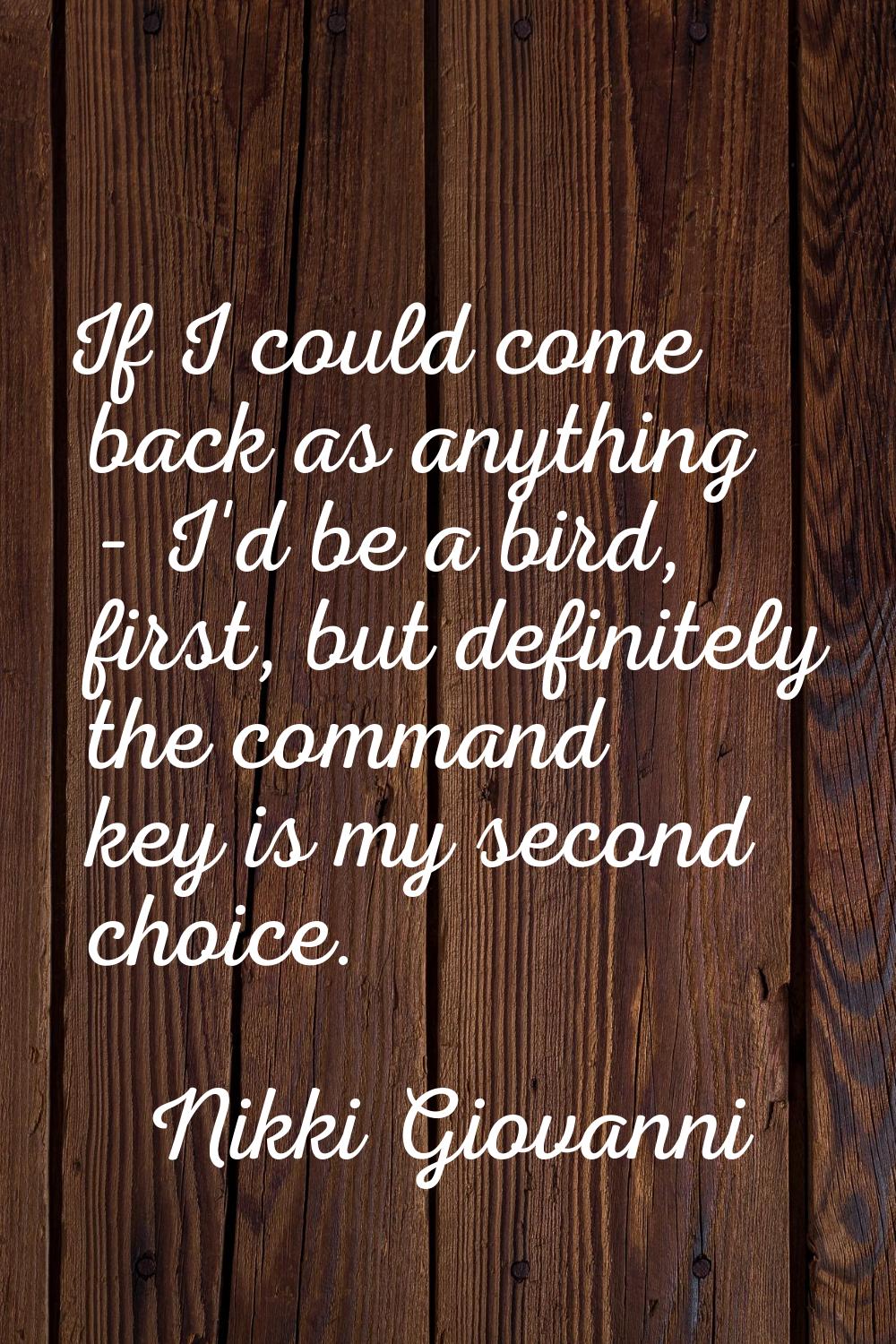 If I could come back as anything - I'd be a bird, first, but definitely the command key is my secon