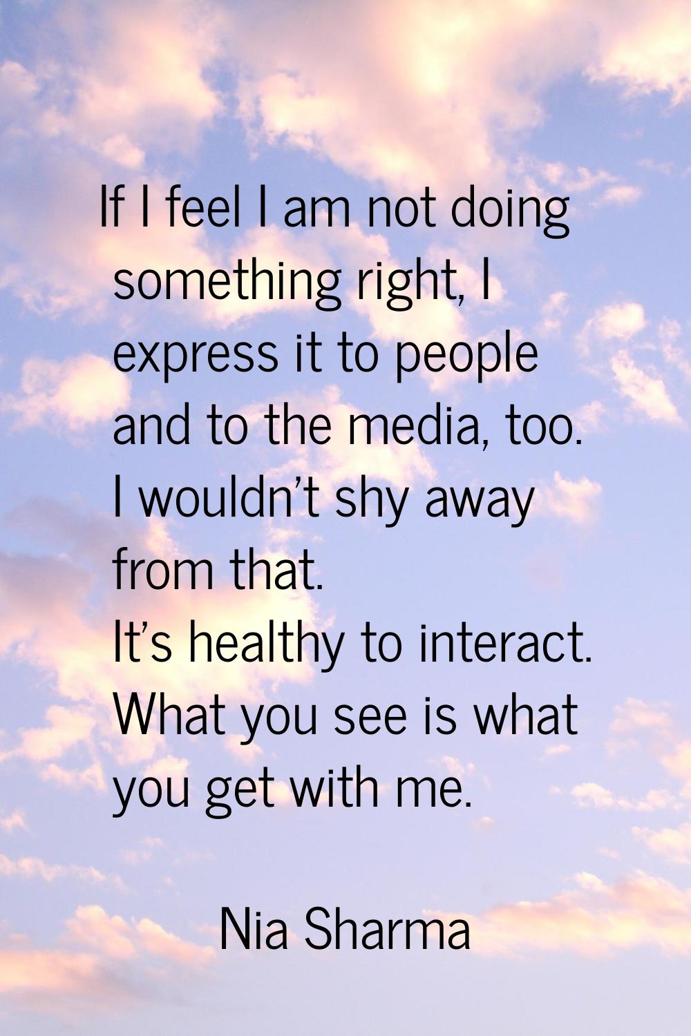 If I feel I am not doing something right, I express it to people and to the media, too. I wouldn't 