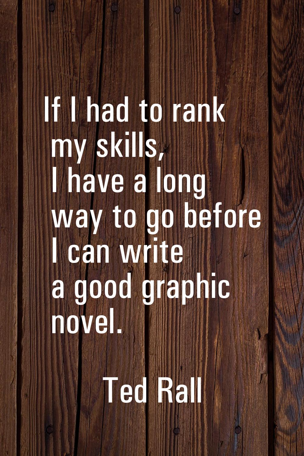 If I had to rank my skills, I have a long way to go before I can write a good graphic novel.