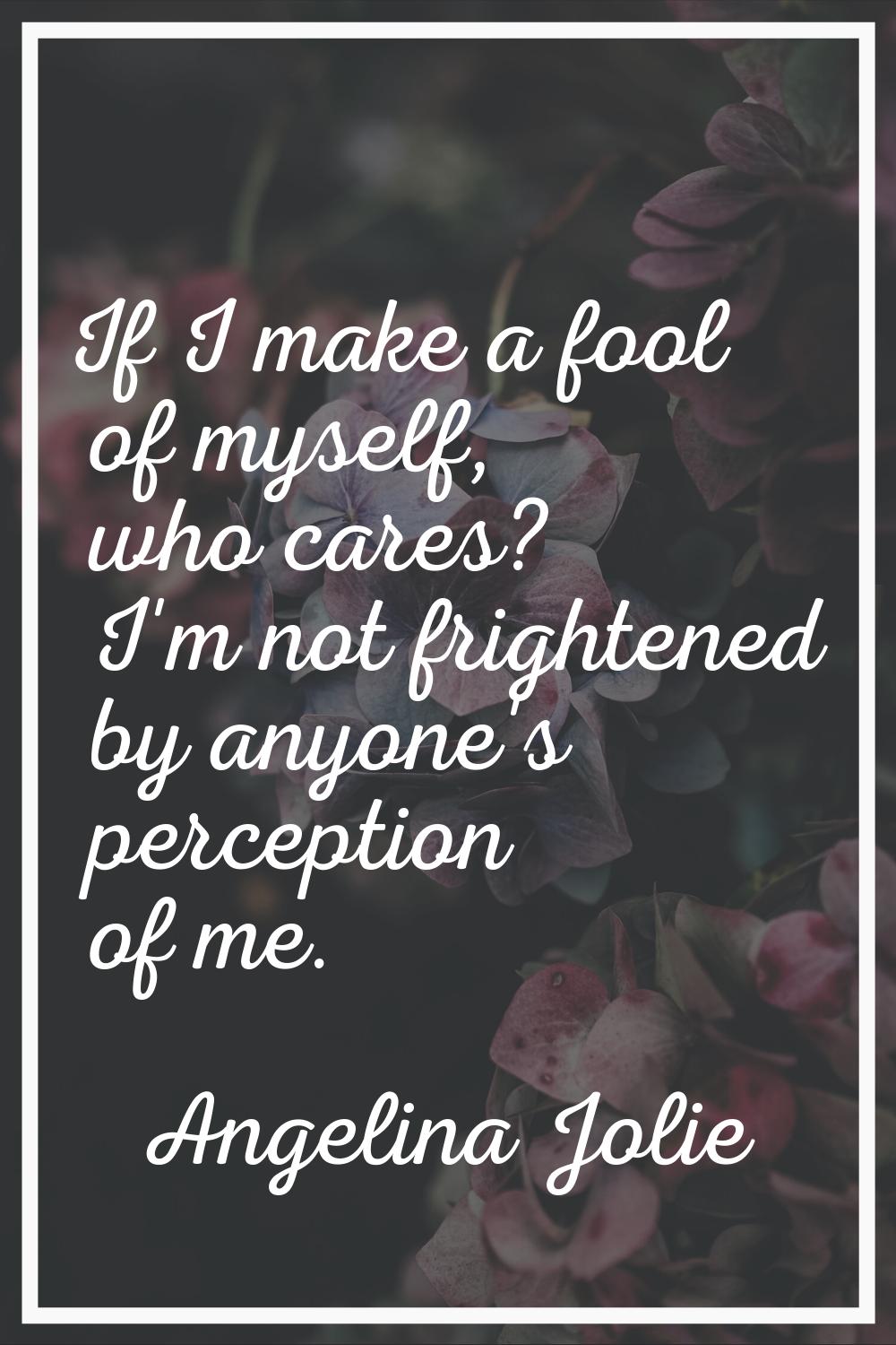If I make a fool of myself, who cares? I'm not frightened by anyone's perception of me.
