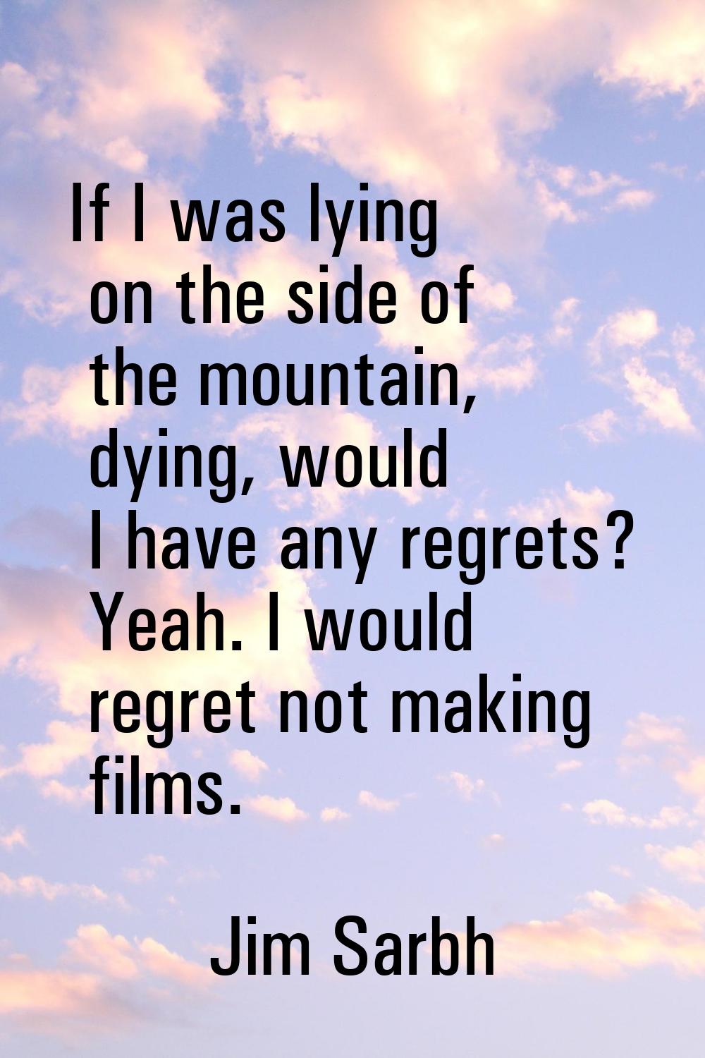 If I was lying on the side of the mountain, dying, would I have any regrets? Yeah. I would regret n