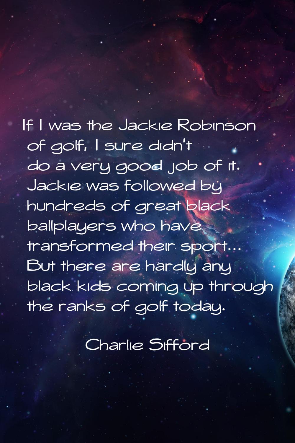 If I was the Jackie Robinson of golf, I sure didn't do a very good job of it. Jackie was followed b