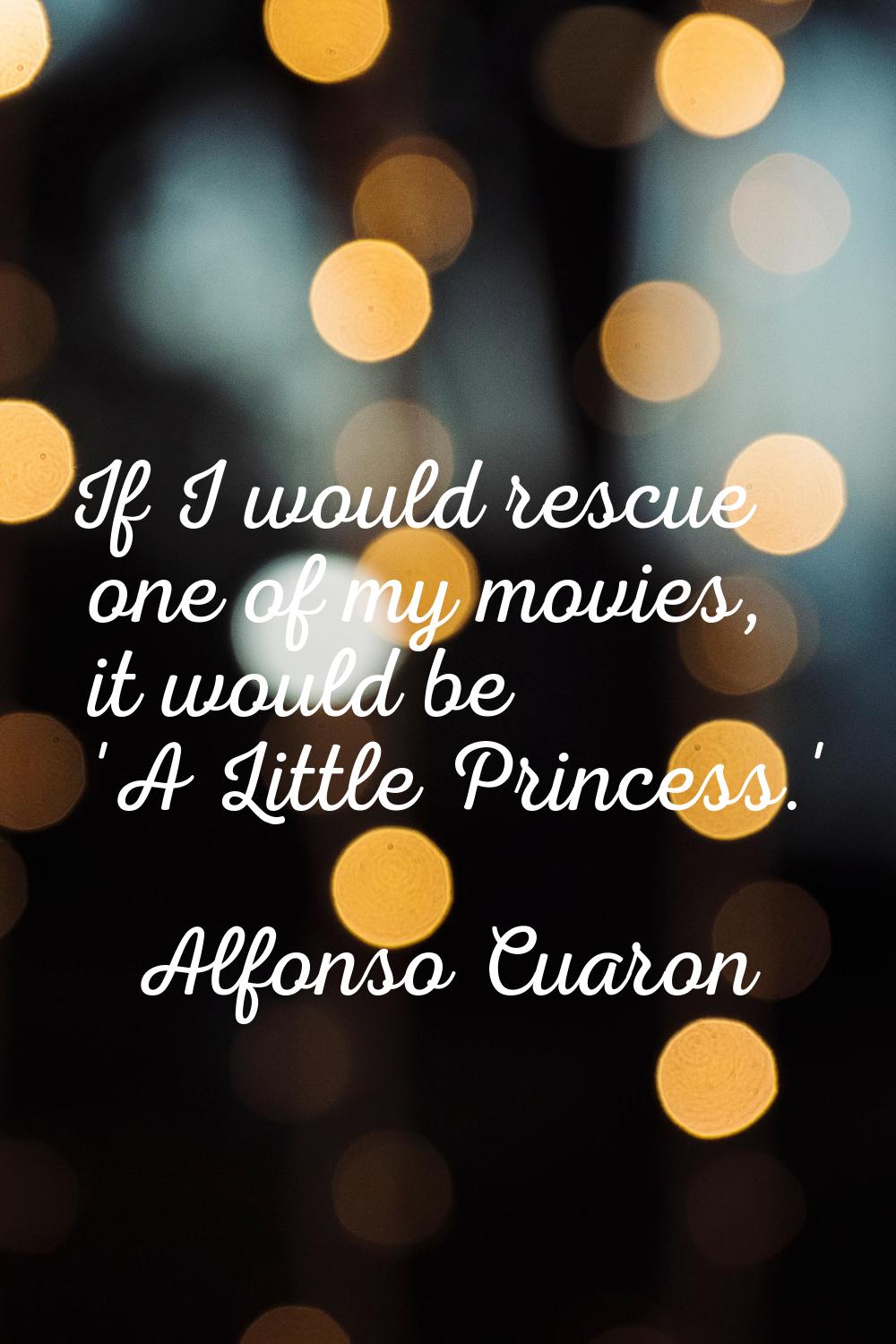If I would rescue one of my movies, it would be 'A Little Princess.'