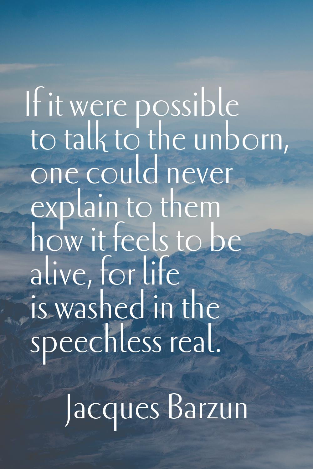 If it were possible to talk to the unborn, one could never explain to them how it feels to be alive