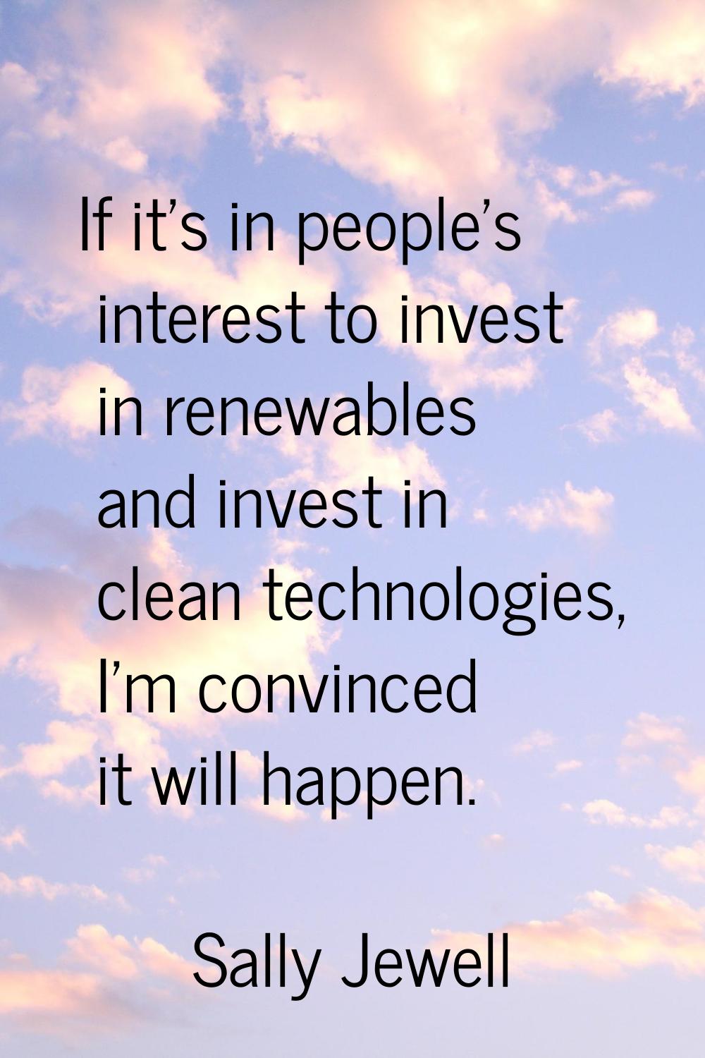 If it's in people's interest to invest in renewables and invest in clean technologies, I'm convince