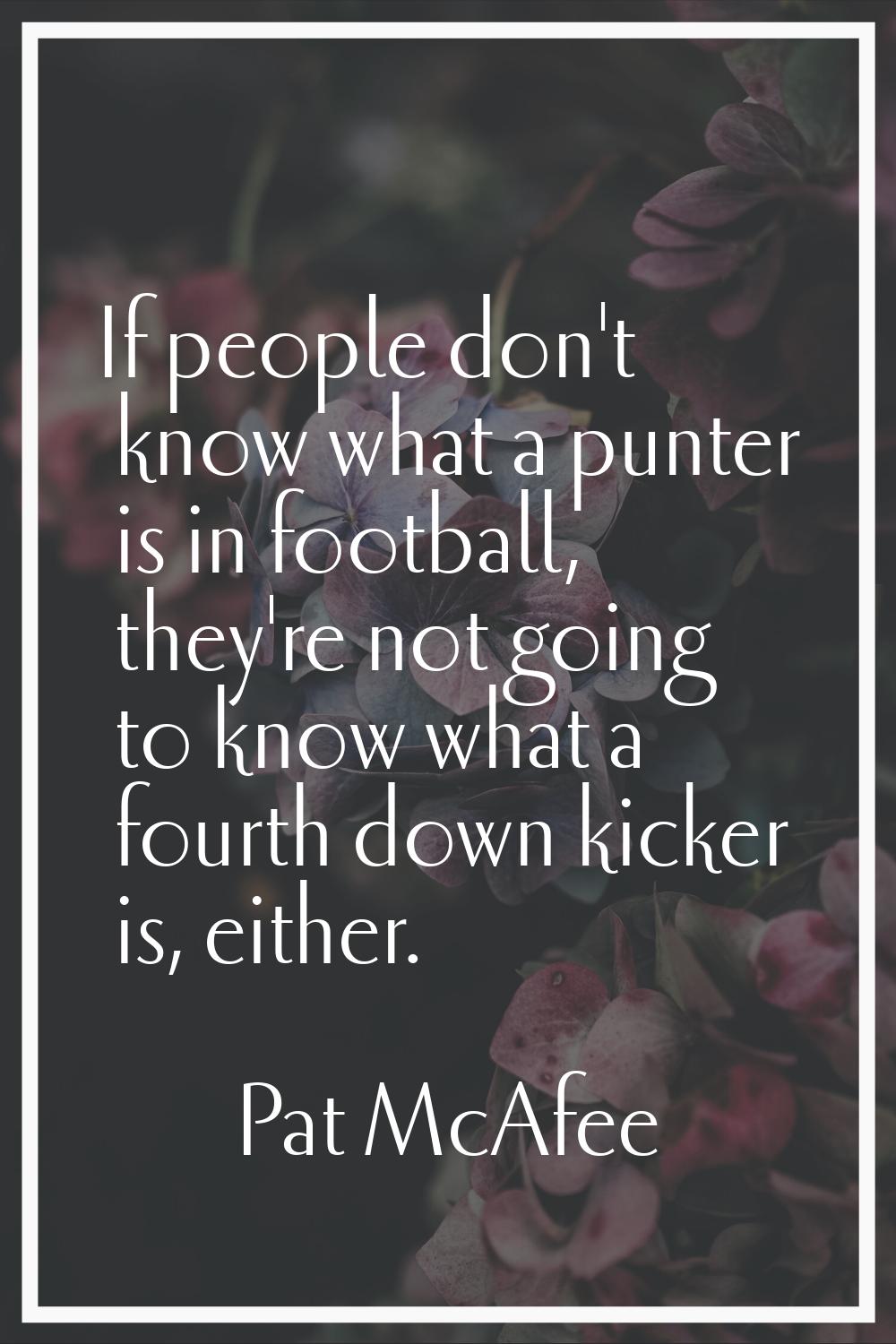 If people don't know what a punter is in football, they're not going to know what a fourth down kic