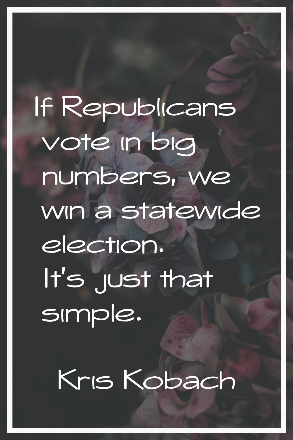 If Republicans vote in big numbers, we win a statewide election. It's just that simple.
